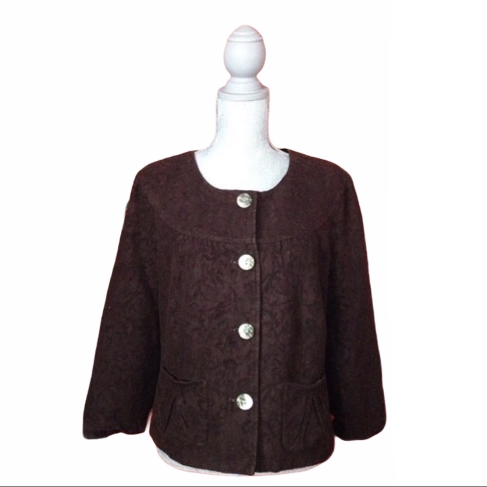 J. Jill Brown Swirl 3/4 Sleeve Jacket size 14